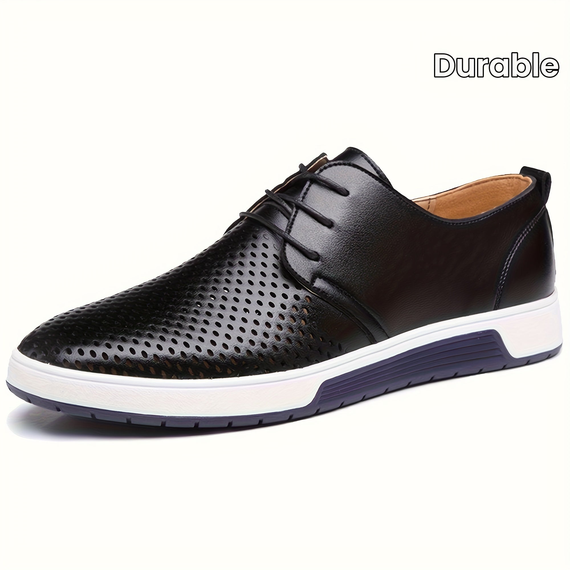 Plus Size Men's Solid Colour Business Style Shoes With Or Without Hollow Design, Comfy Non Slip Lace Up Durable Rubber Sole Shoes, Men's Footwear